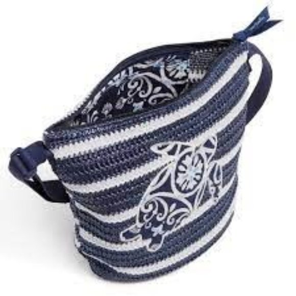 Vera Bradley Handbags - Vera Bradley Straw Bucket Crossbody Bag - Steel Blue Medallion w/Turtle NEW